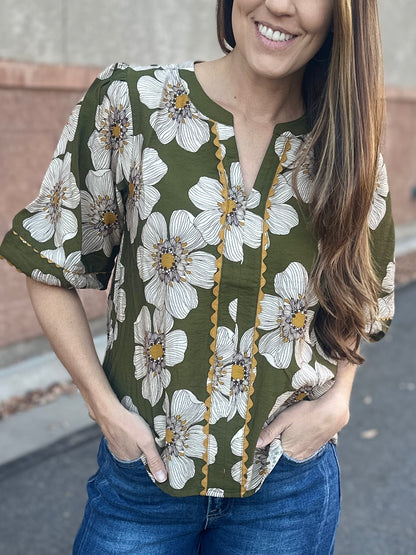 Olive Floral 3/4 Sleeve
