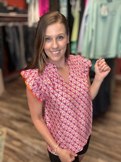Pink Ruffled Collar Short Sleeve Blouse