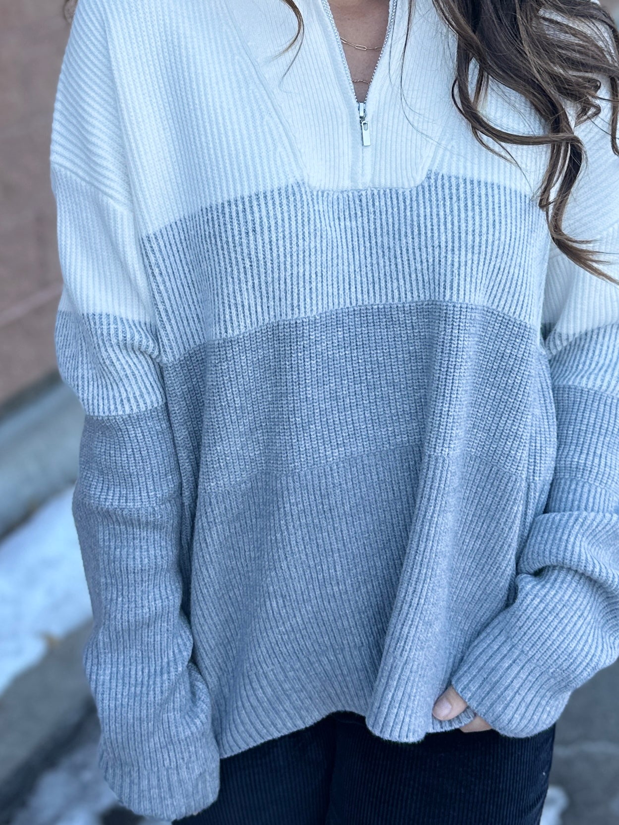 Color Block 3/4 Zip Knit Sweater