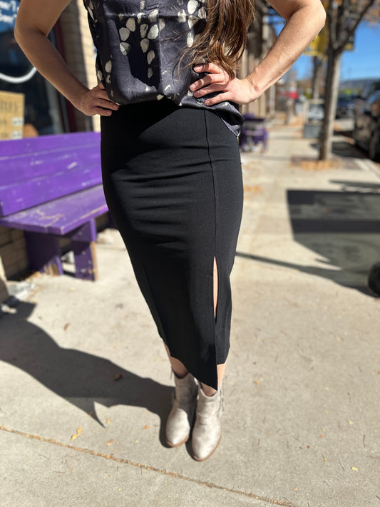 Black High Waist Midi Skirt