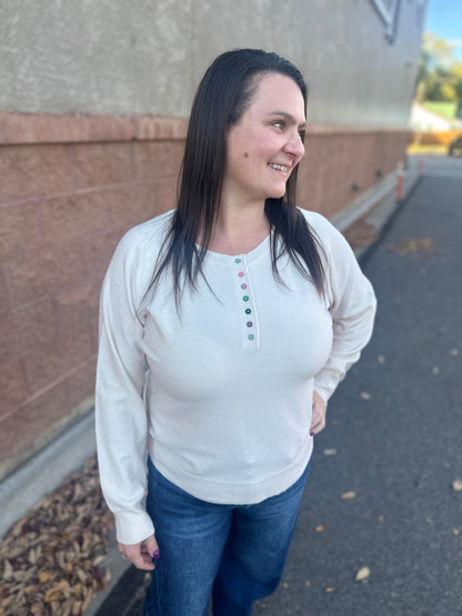 Color Button Long Sleeve Henley