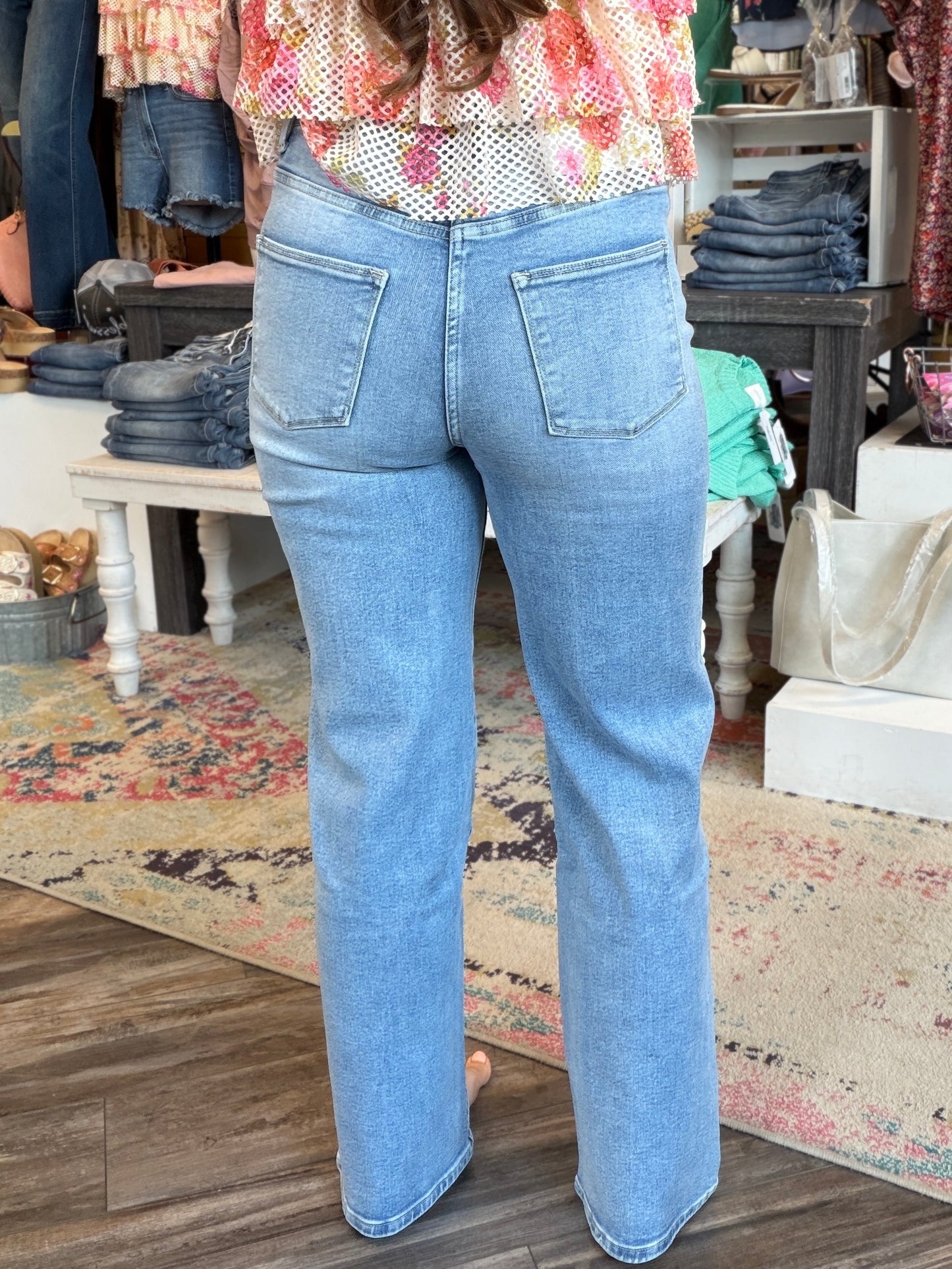 Gina Frayed Waist Straight Leg Jeans