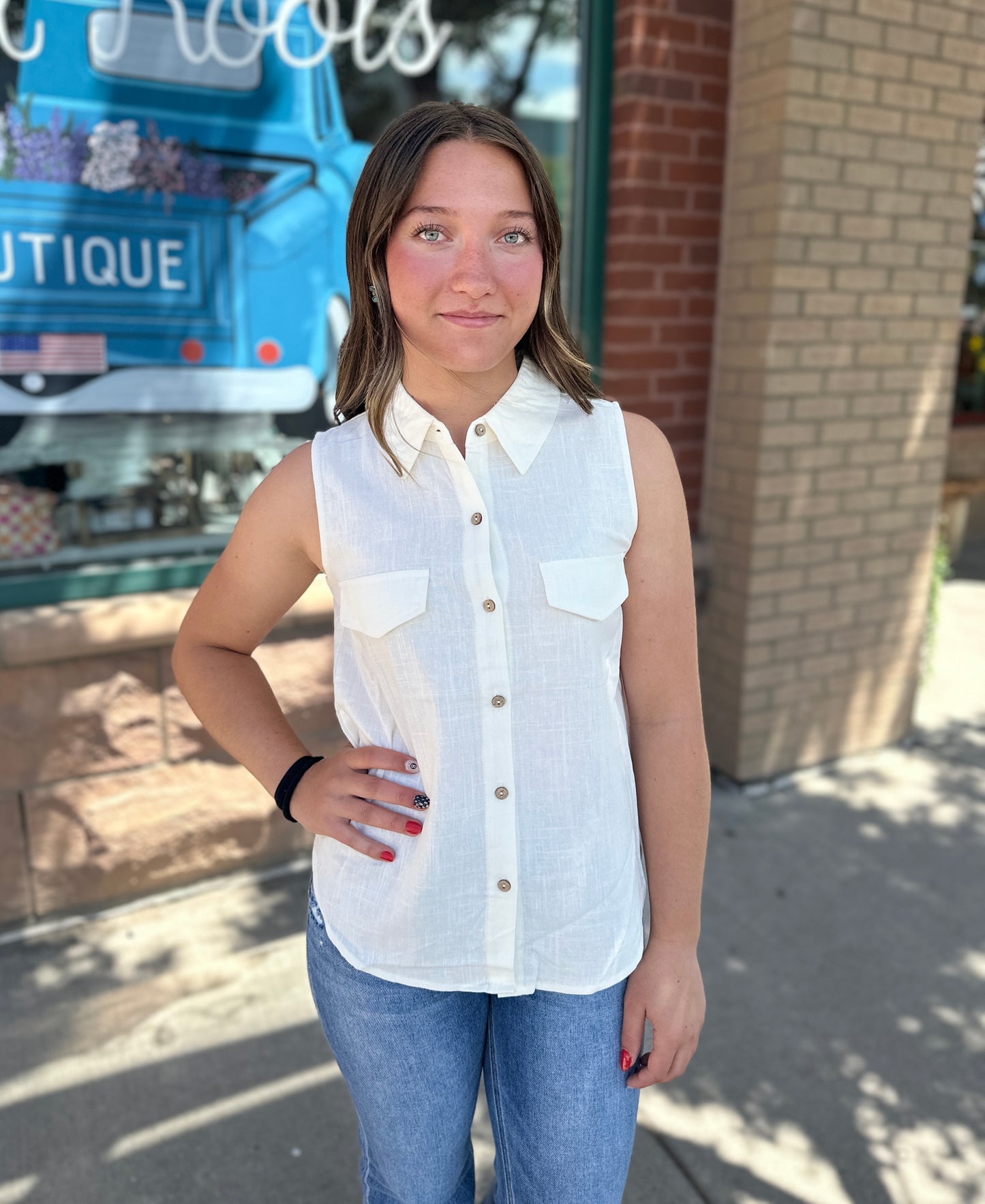 Collared Button Down Tank