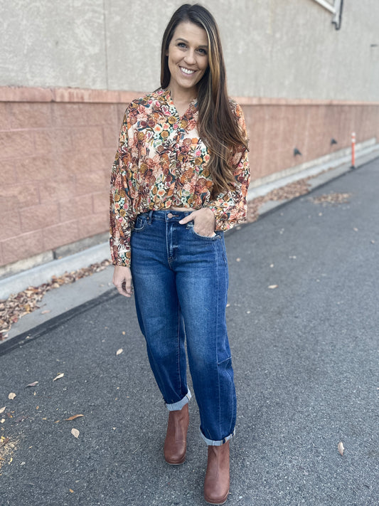 Floral Cropped Button Long Sleeve