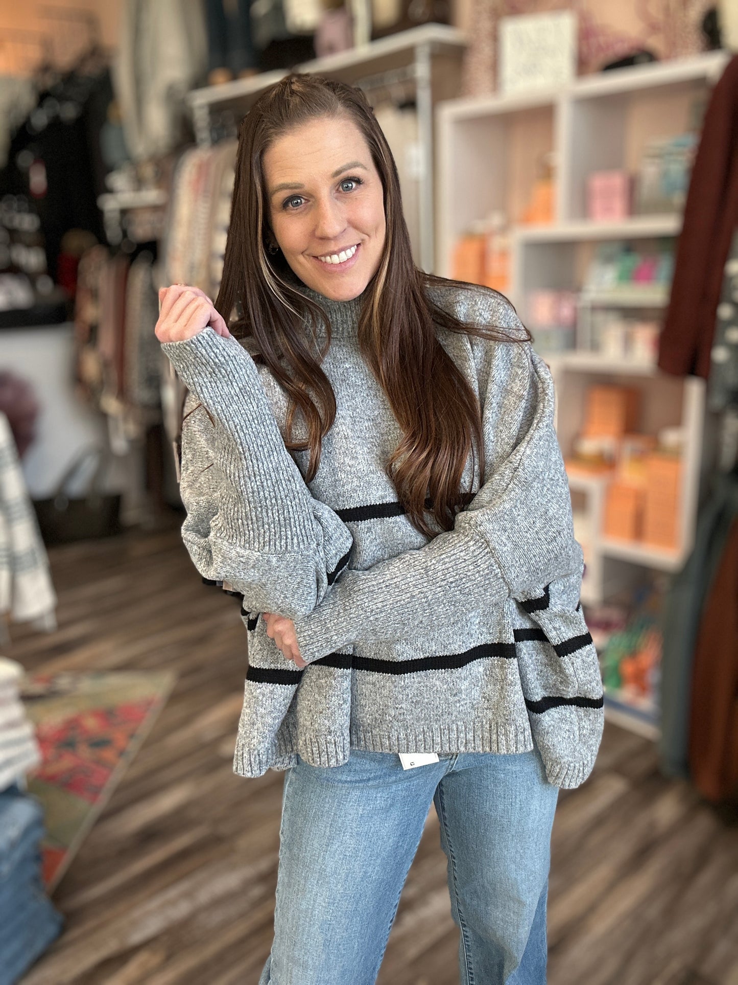 Striped Heather Grey Dolman Pullover