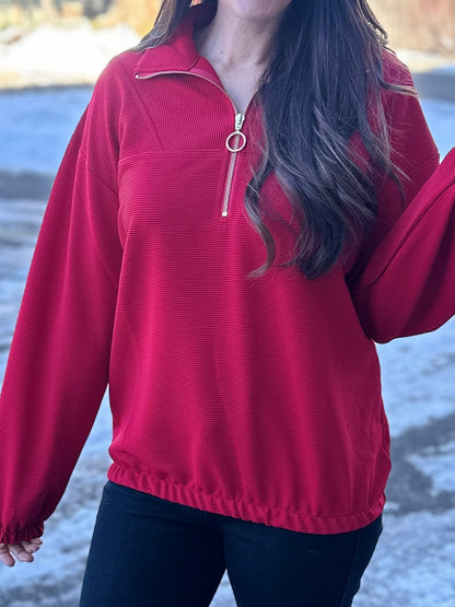 Ribbed Quarter Zip Pullover