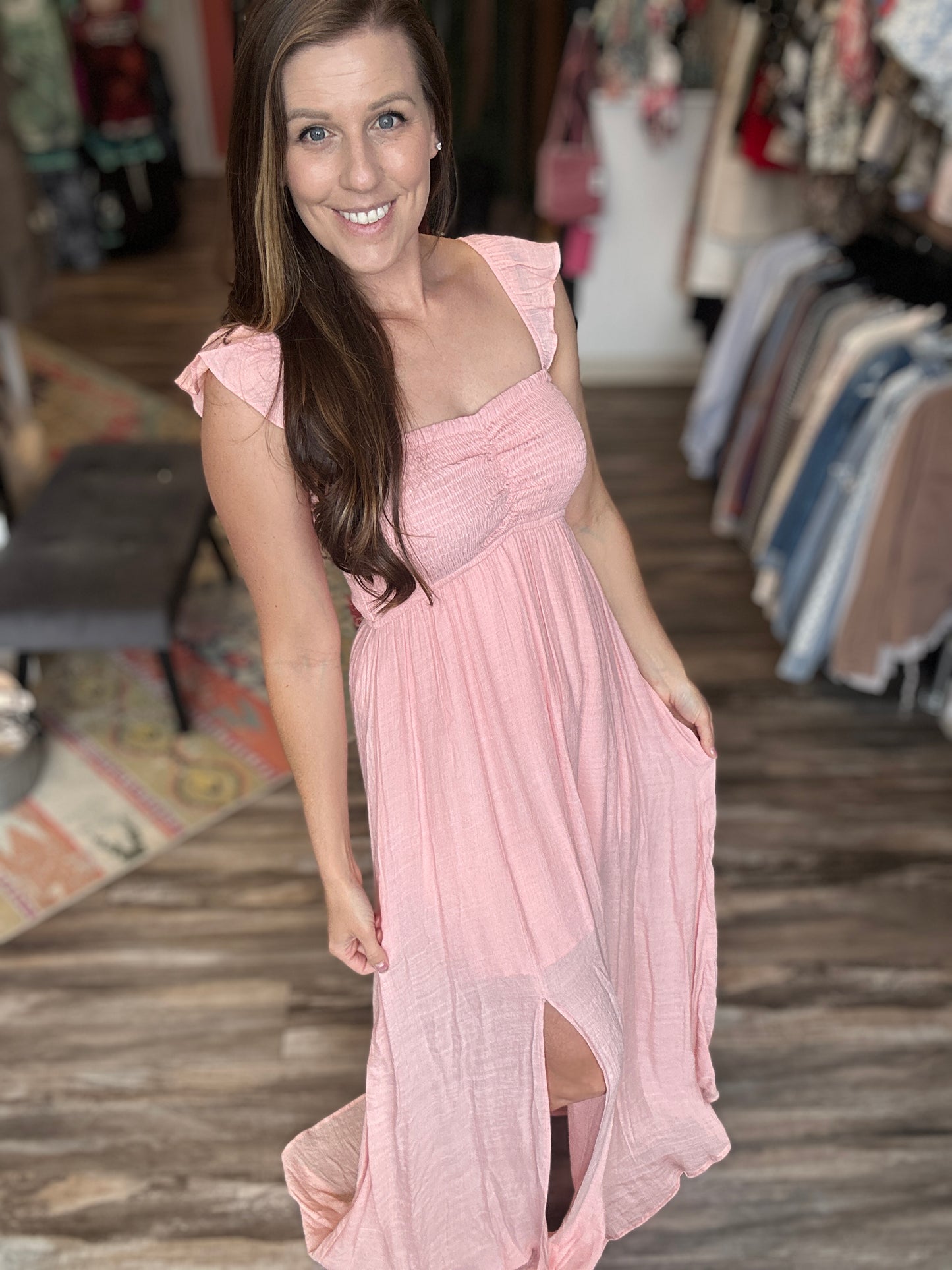 Peach Smocked Sleeveless Maxi