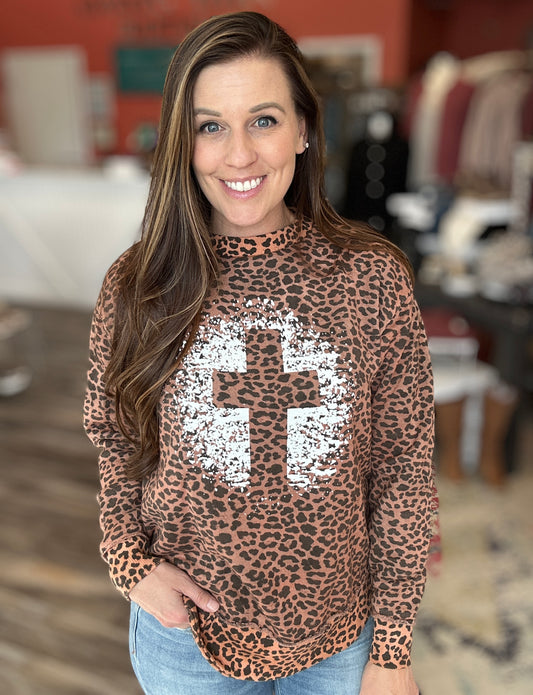 Leopard Cross Sweatshirt