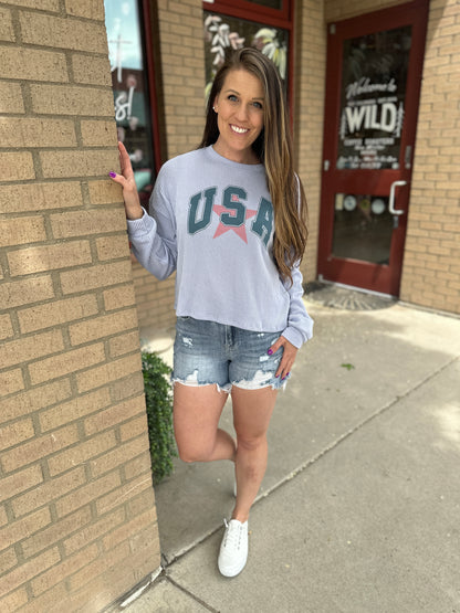 Ribbed USA Graphic Sweatshirt