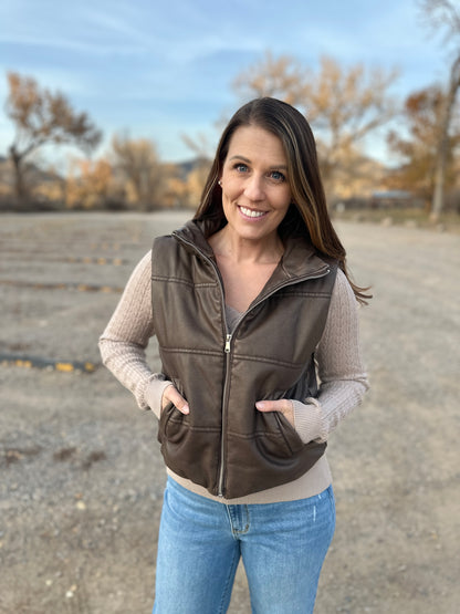 Faux Leather Puffer Vest