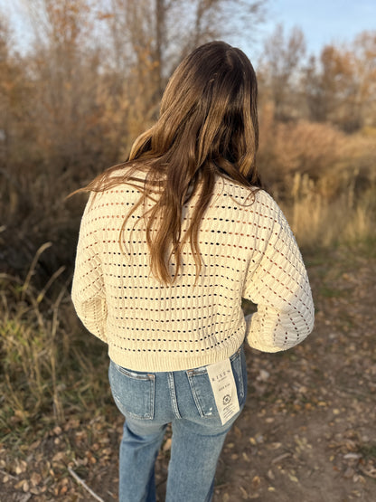 Cream Cropped Pointelle Sweater
