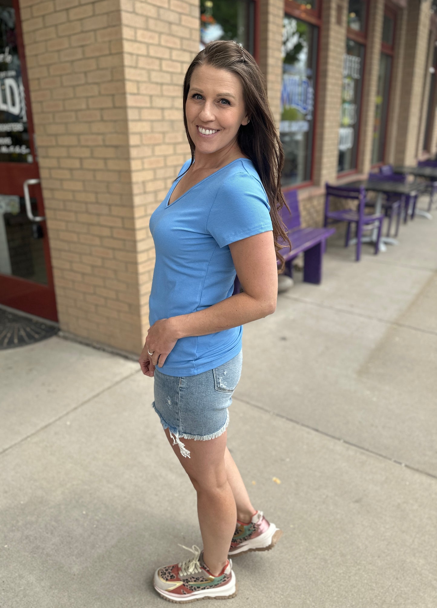 Hold Tight Ribbed V-Neck Short Sleeve