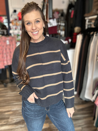 Navy/Taupe Stripe Knit Sweater
