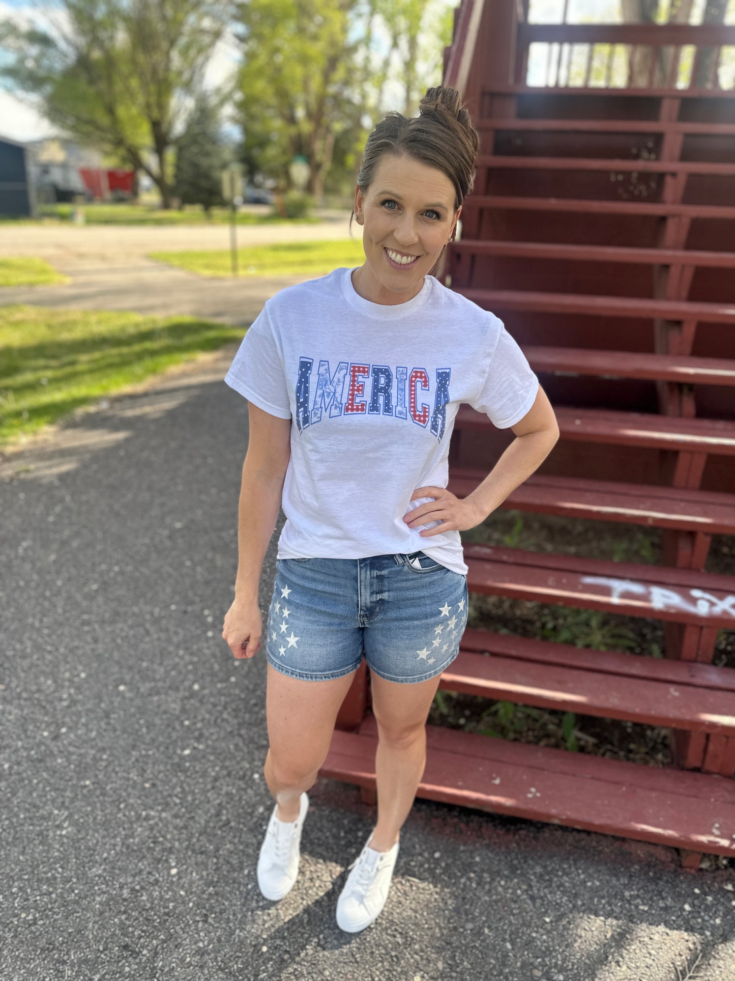 America Faux Applique Short Sleeve