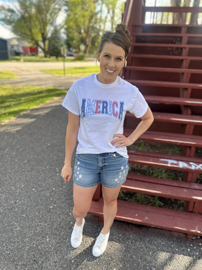 America Faux Applique Short Sleeve