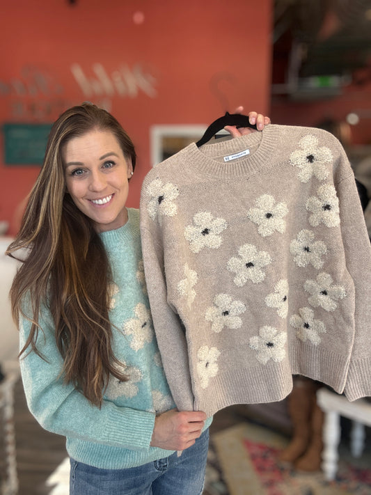Flower Jacquard Pullover Sweater