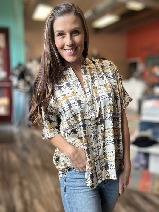 Abstract Dolman V-Neck Short Sleeve