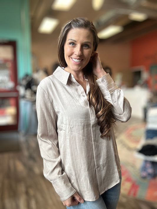Taupe Stripe Button Down Long Sleeve