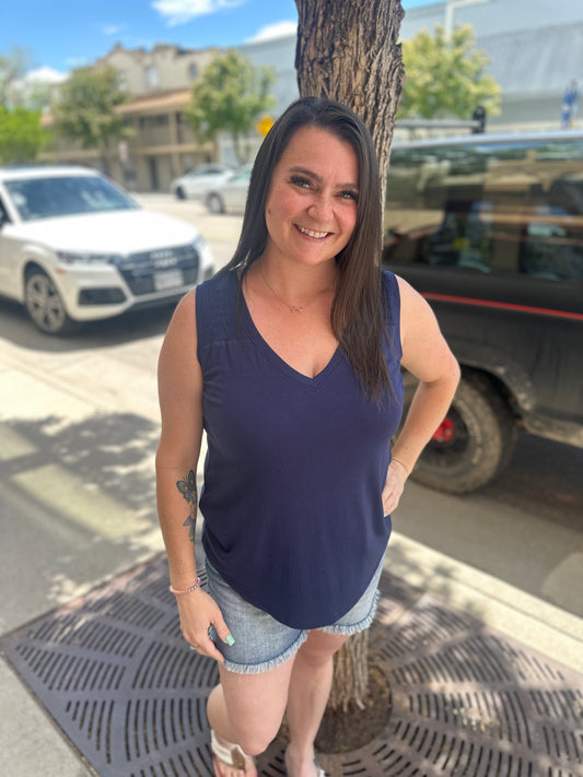 Smocked V-Neck Tank