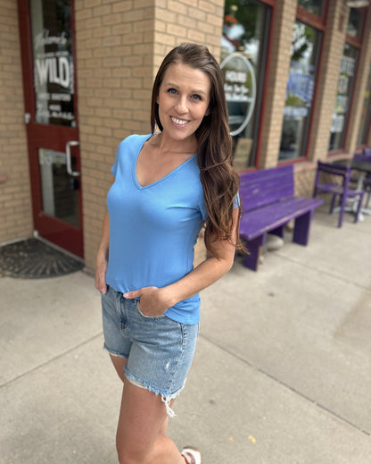Hold Tight Ribbed V-Neck Short Sleeve