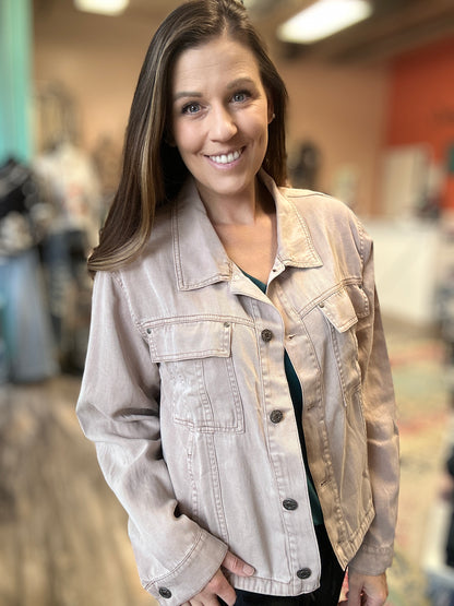 Mauve Cropped Button Up Jacket