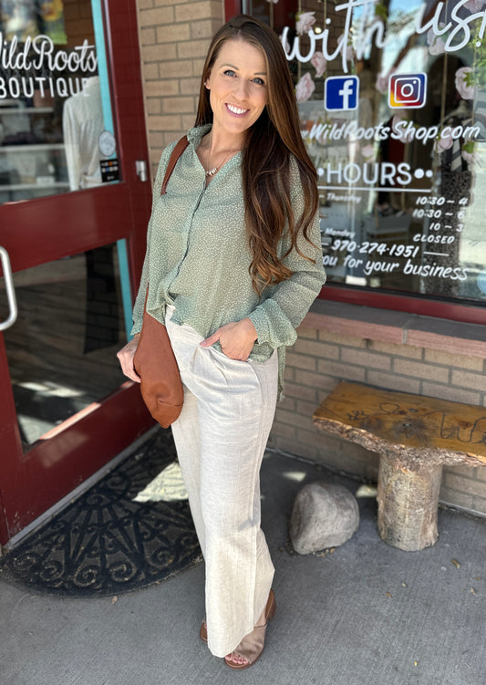 Sheer Sage Long Sleeve Blouse