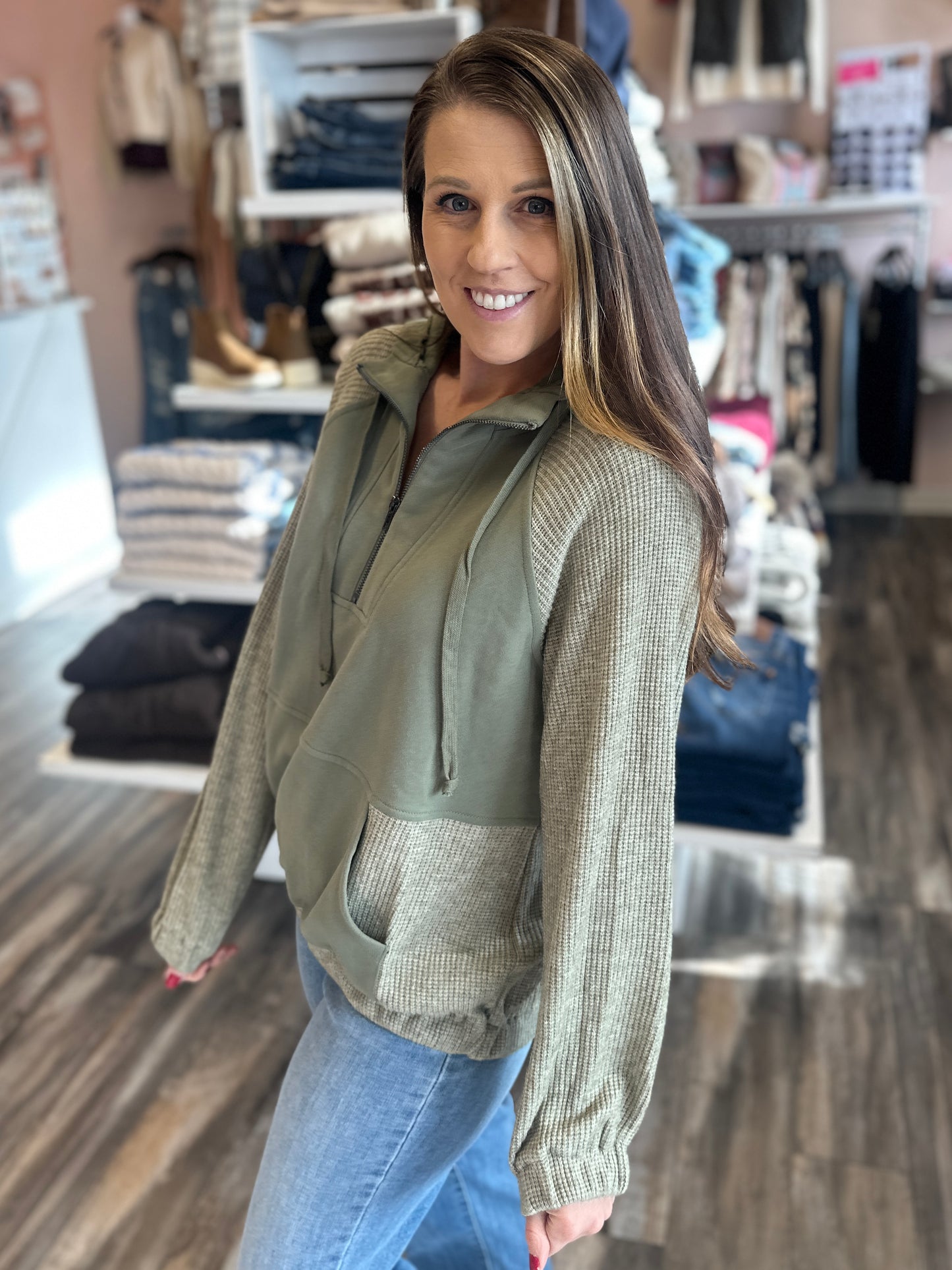 Fleece Mixed Half Zip Pullover