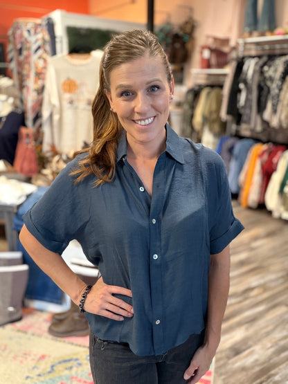 Dark Teal Button Down Short Sleeve
