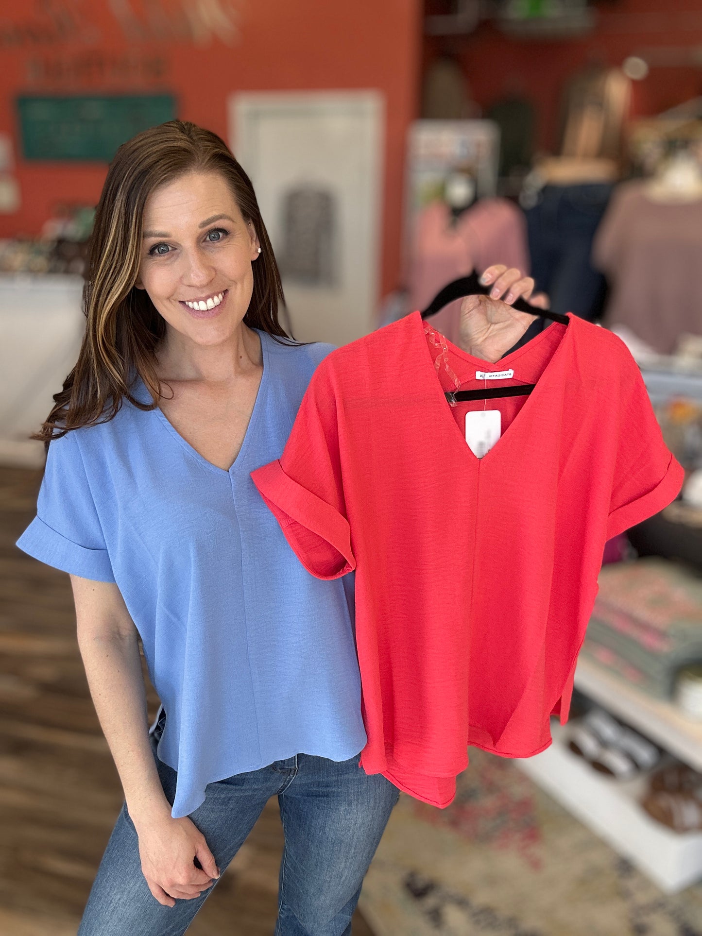 V-Neck Rolled Up  Short Sleeve