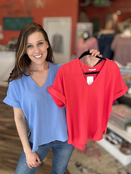 V-Neck Rolled Up  Short Sleeve