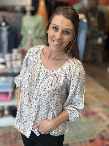 Ditsy Floral Puff 3/4 Sleeve