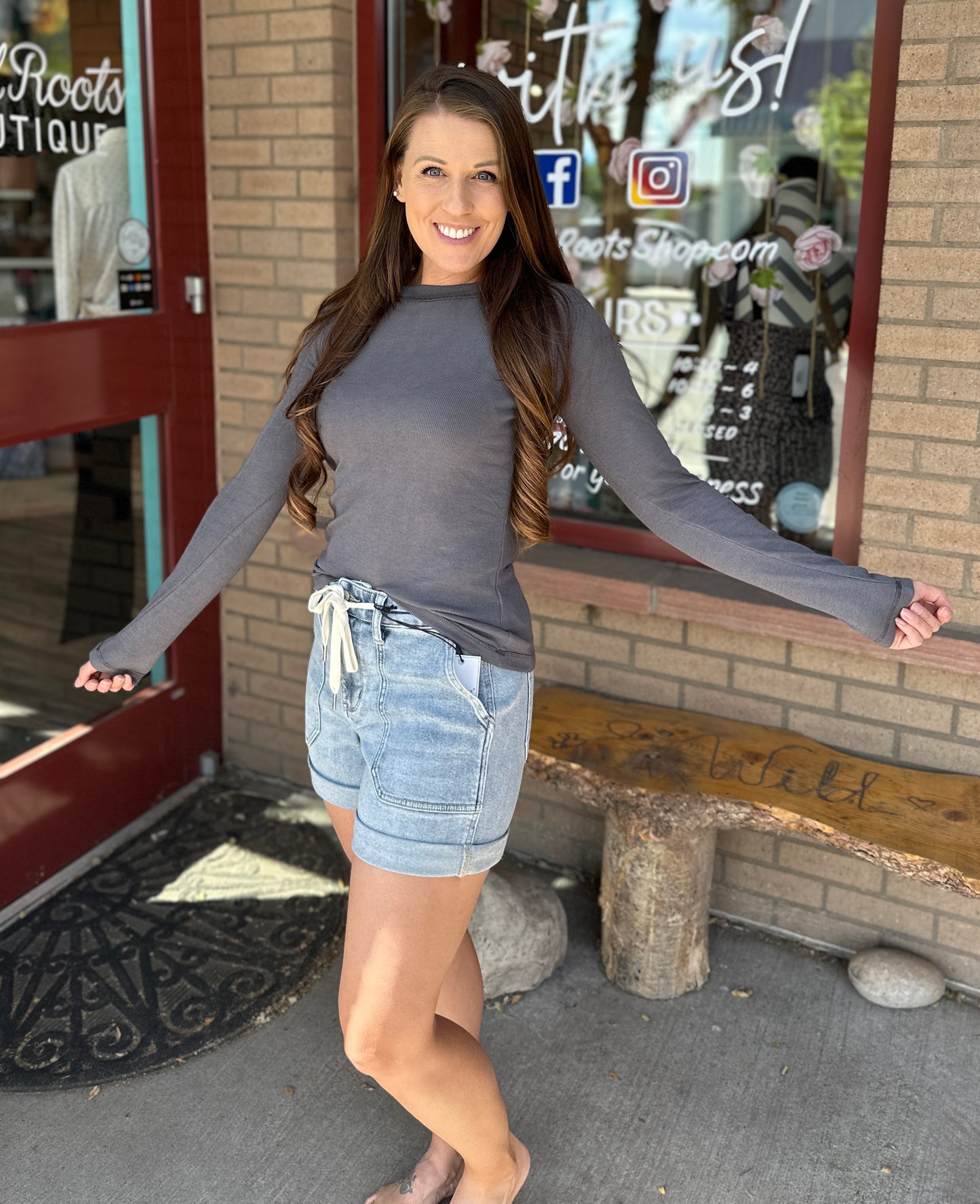 Charcoal Exposed Hem Long Sleeve