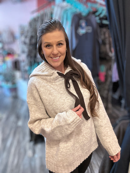 Contrast String Hoodie Sweater