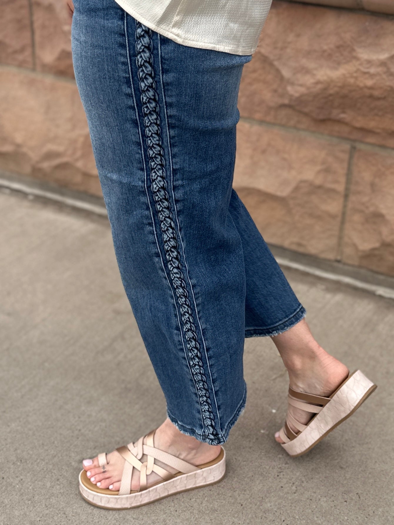 High Waisted Braided Crop Jean