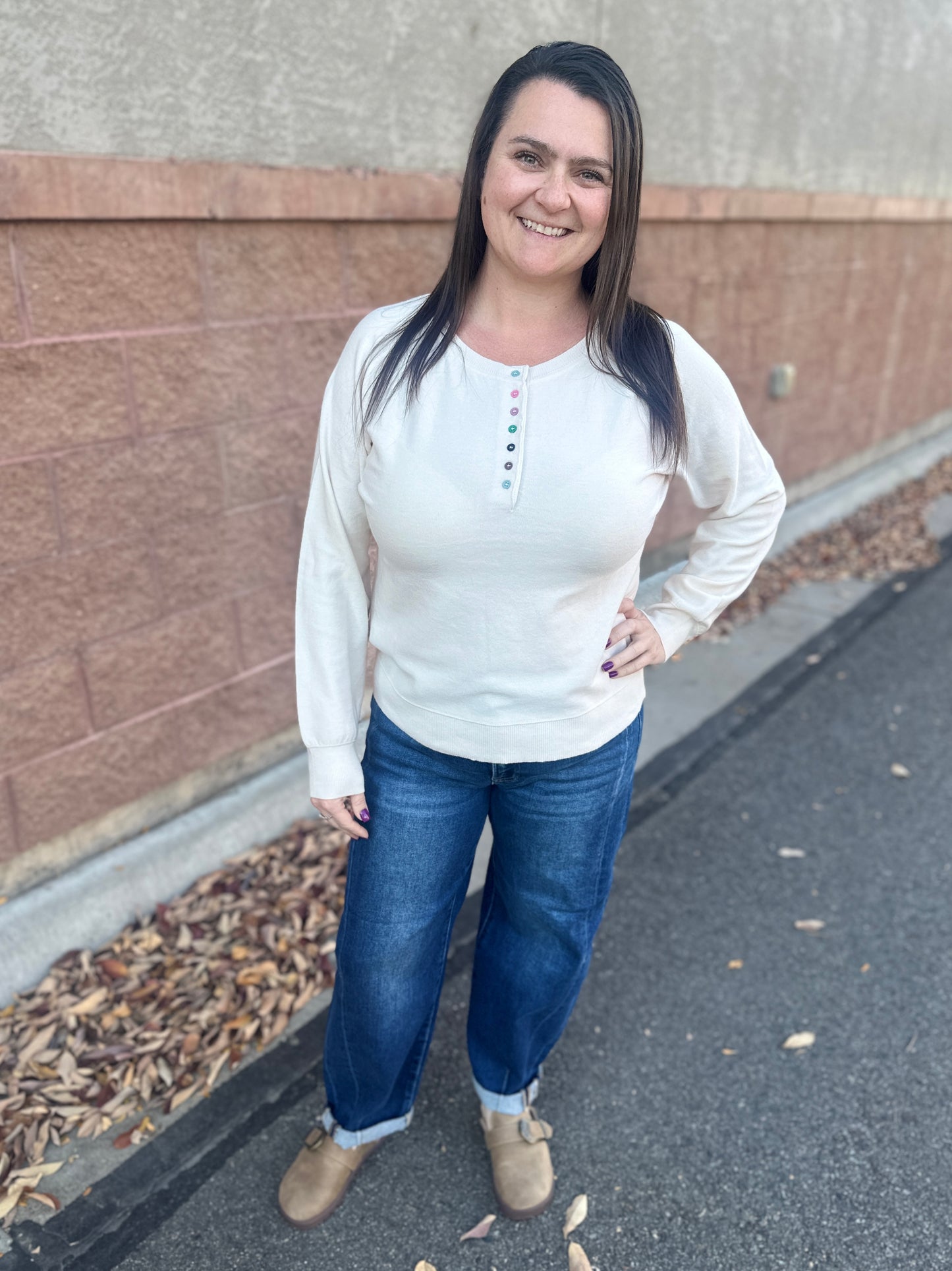 Color Button Long Sleeve Henley