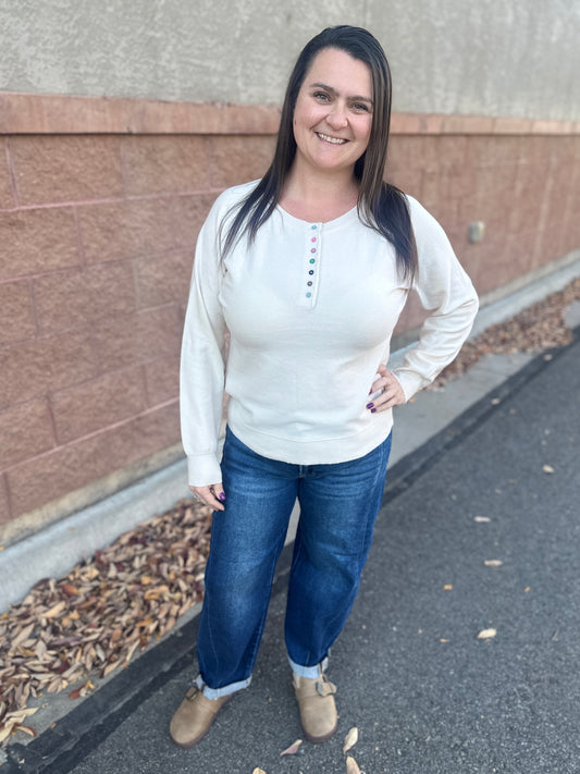 Color Button Long Sleeve Henley
