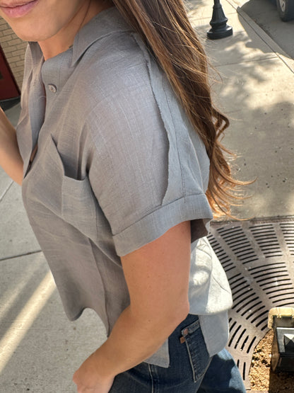 Sheer Raw Edge Button Up
