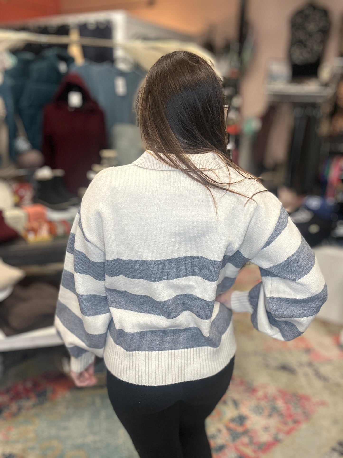 Grey Striped Collar Sweater