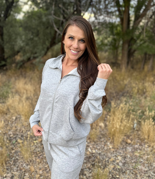 Heather Grey Zip Up Sweater
