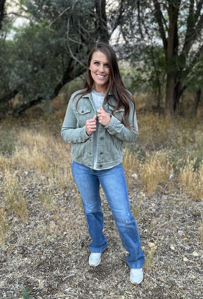 Olive Washed Button Up Jacket