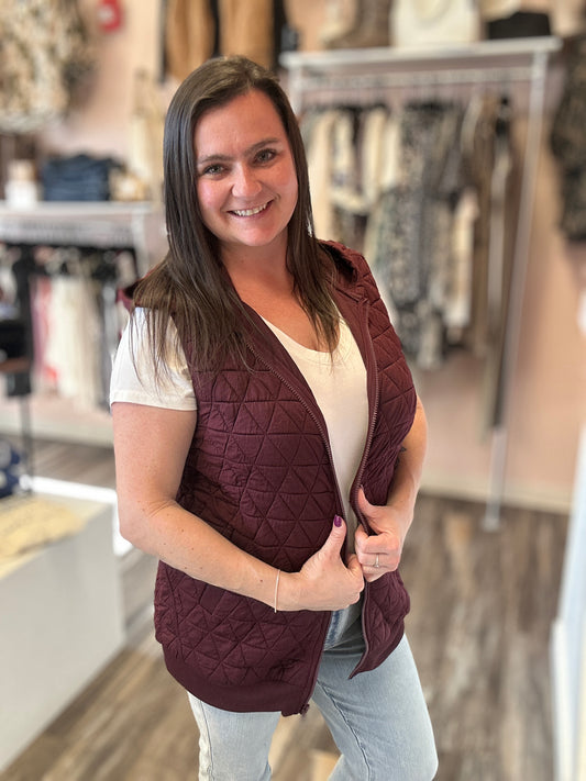 Quilted Knit Zip Up Vest