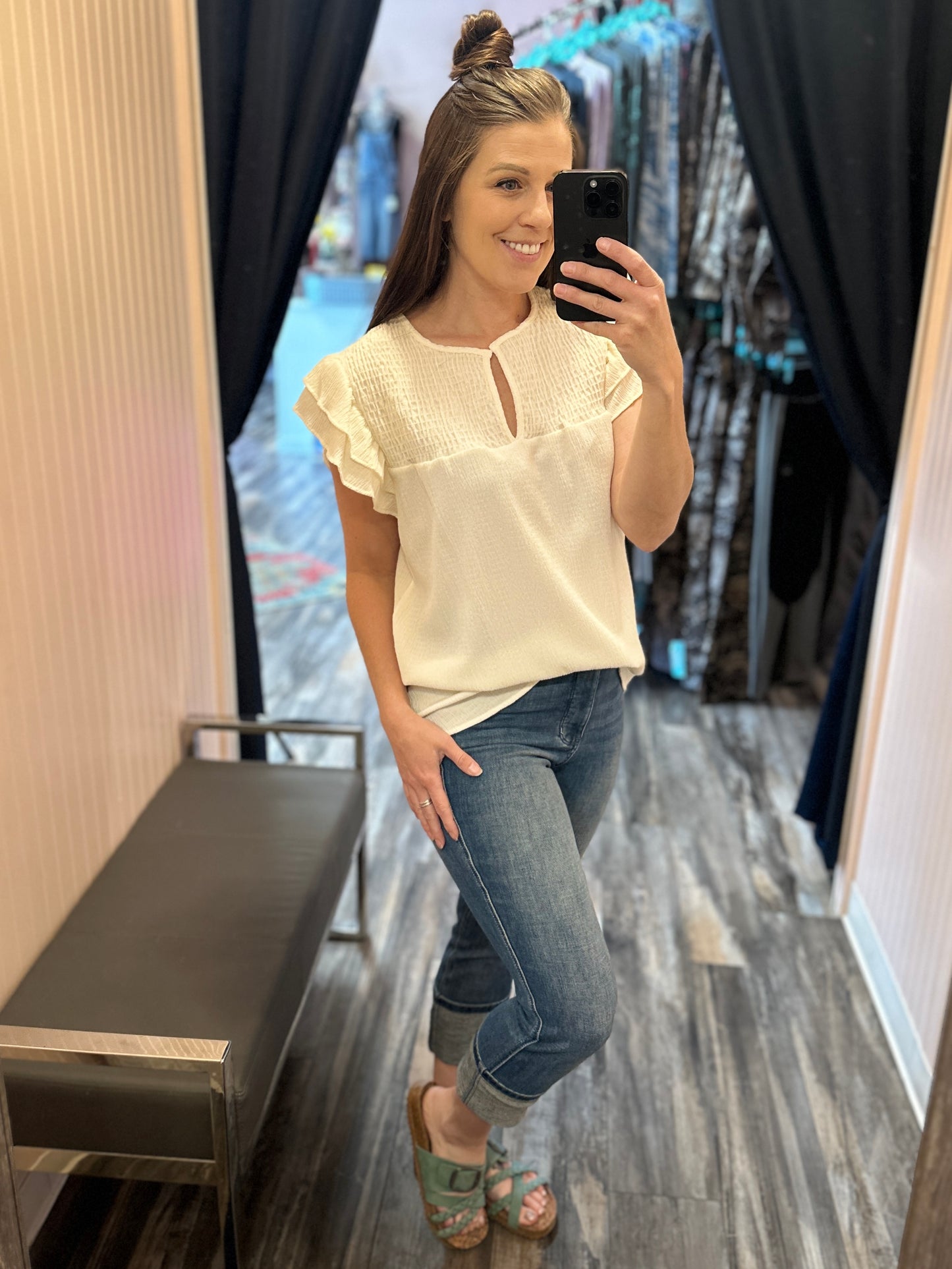 Cream Smocked Blouse