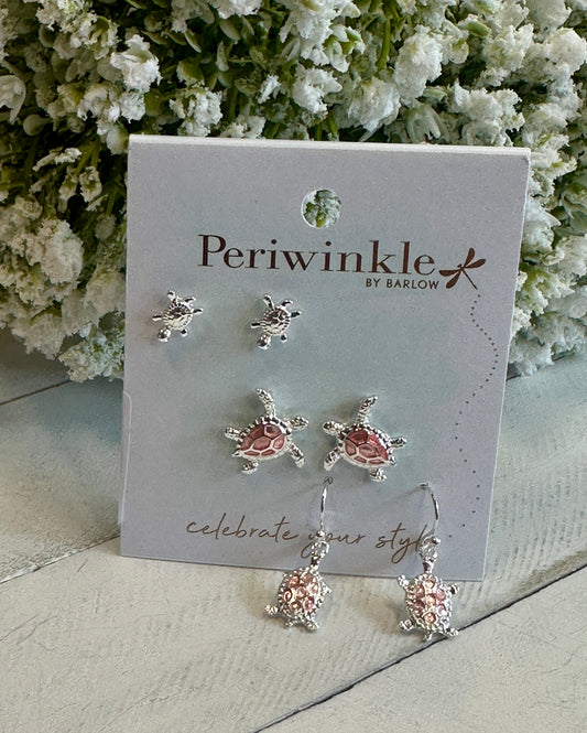 Three Pink Turtle Earrings