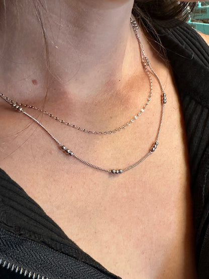 Silver Double Layered Chain Necklace