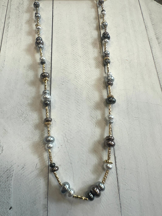 Tri Color Pearl with Gold Necklace