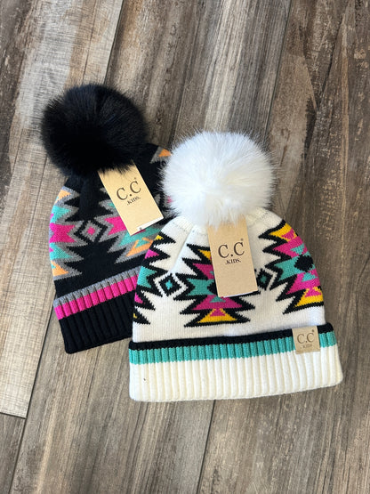 Kids Southwest Pattern Pom Beanie