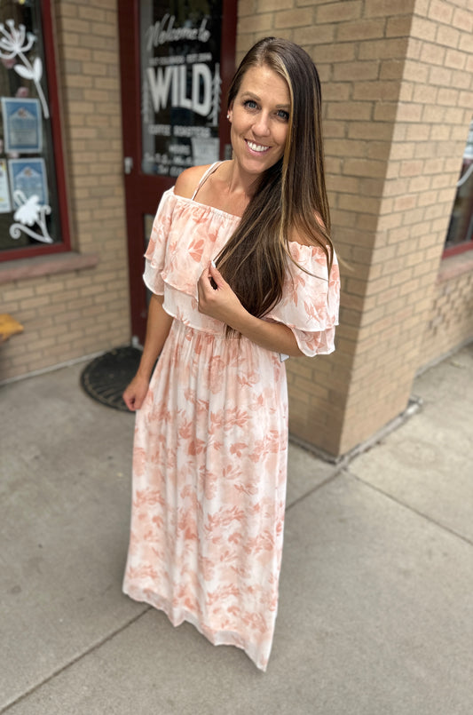 Chiffon Floral Off the Shoulder Dress