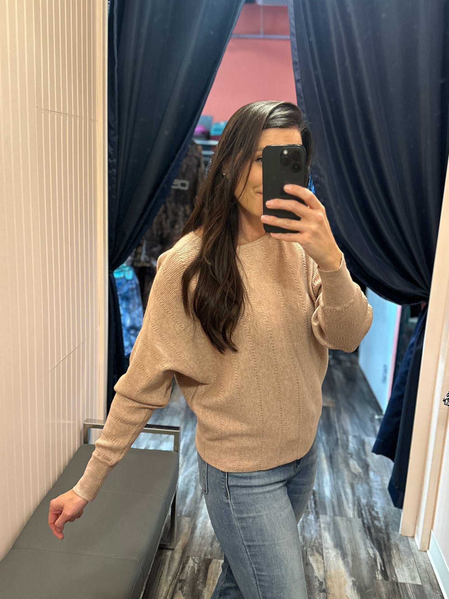 Textured Dolman Sleeve Sweater