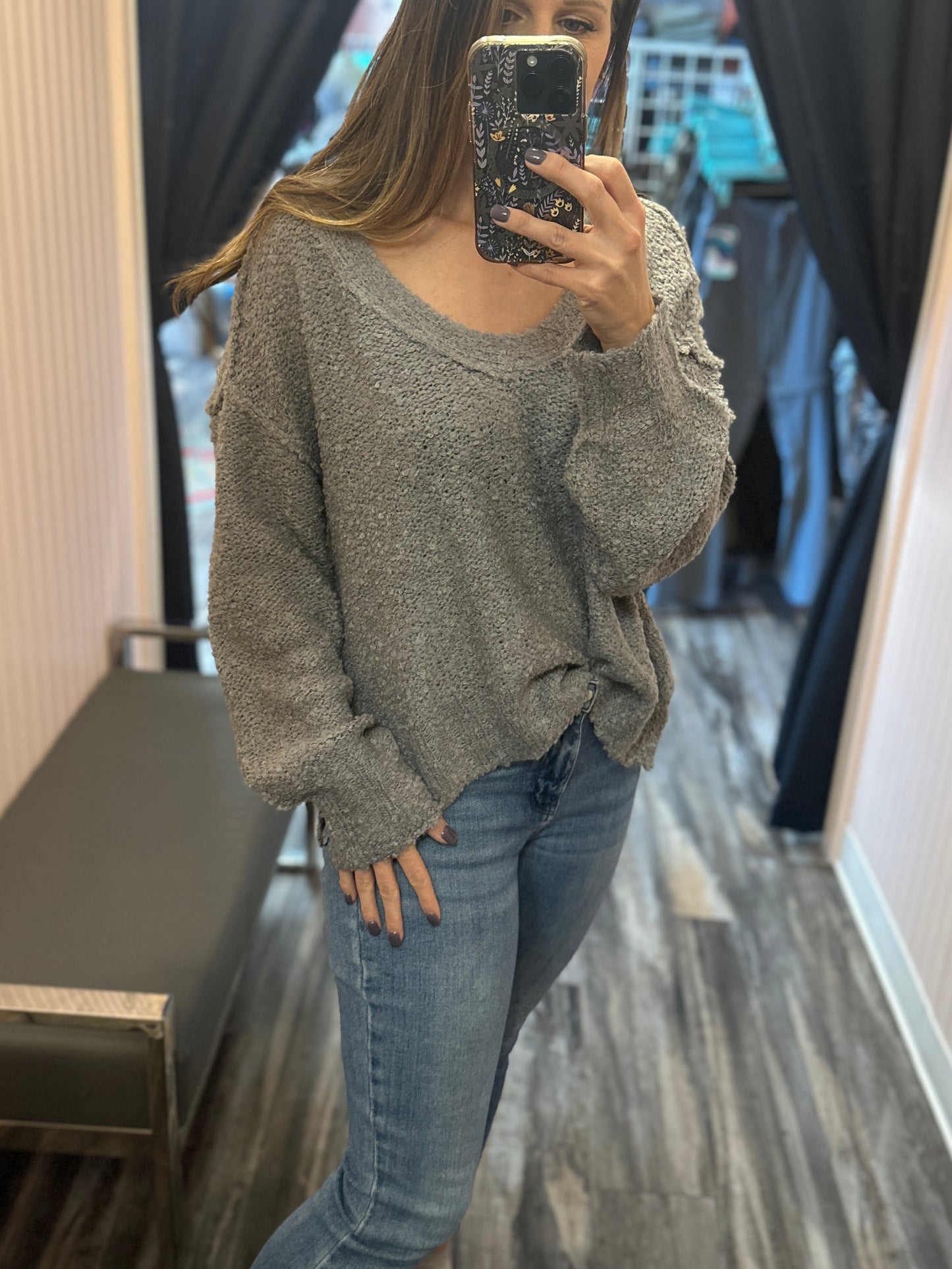 Grey Cozy V-Neck Sweater  lol