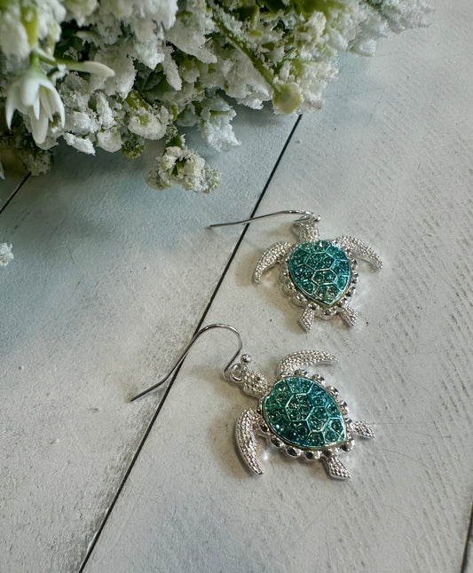 Aqua Turtle Fishhook Earrings